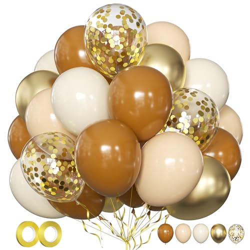 Luftballons Braun Beige Gold Apricot 50 Stk 12 zoll Ballons Kaffee Terrakotta Creme Goldene Konfetti Luftballons Metallic Ballons für Geburtstag Hochzeit Babyparty Muttertag Boho Party Deko von LIKDAY