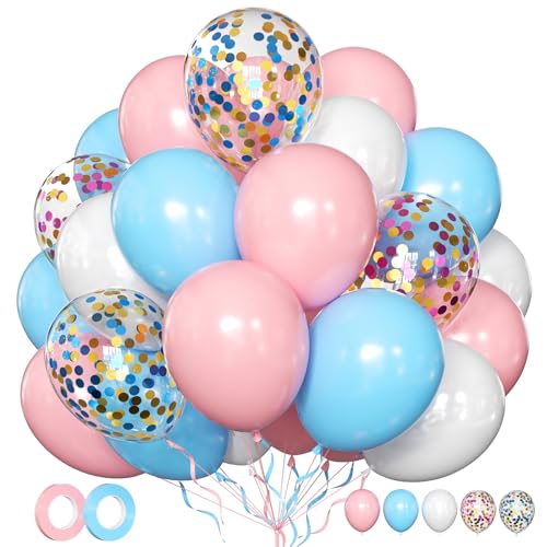 Luftballons Rosa Blau Weiß 50 Stk 12 zoll Luftballons Baby Shower Geschlechtsenthüllung Ballons Baby Rosa Hellblau Konfetti Ballons für Mädchen Geburtstag Hochzeit Verlobung Taufe Muttertag Deko von LIKDAY