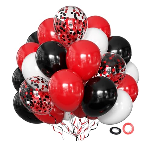 Luftballons Rot Schwarz Weiß 50 Stück 12 zoll Latex Ballons Konfetti Luftballons Rote Herzluftballons für Geburtstag Hochzeit Silvester Valentinstag Muttertag Abschluss Casino-Party Deko von LIKDAY
