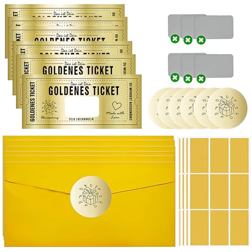LILELIG 6 PCS/Set Goldenes Ticket Rubbellose Wunschgutschein mit Rubbelaufkleber zum Ausfüllen + 4 Blatt Goldene Rubbellose, Rubbel Gutschein Rubbel, Geschenk Idee für Frauen, Freundin, Mama, Kind LILELIG 6 PCS/Set Goldenes Ticket Rubbellose Wunschgutschein mit Rubbelaufkleber zum Ausfüllen + 4 Blatt Goldene Rubbellose, Rubbel Gutschein Rubbel, Geschenk Idee für Frauen, Freundin, Mama, Kind von LILELIG