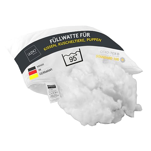 LILENO HOME Füllwatte 1kg im praktischen Vlies Beutel - Füllmaterial u. Füllwatte für Kuscheltiere, Kissen, Basteln - Kissen Füllung waschbar bis 95 °C - perfekt als Watte o. Bastelwatte von LILENO HOME