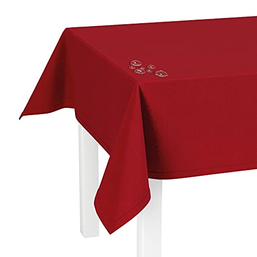 LILENO HOME Tischdecke abwaschbar [110x140cm] in Rot - Gesäumte Polypropylen Gewebe Tischdecke wasserdicht mit Fleckschutz von LILENO HOME