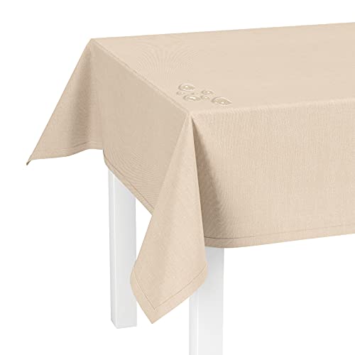 LILENO HOME Tischdecke abwaschbar [130x160cm] in Natur - Gesäumte Polypropylen Gewebe Tischdecke wasserdicht mit Fleckschutz von LILENO HOME