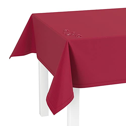LILENO HOME Tischdecke abwaschbar [130x160cm] in Rot - Gesäumte Polypropylen Gewebe Tischdecke wasserdicht mit Fleckschutz von LILENO HOME