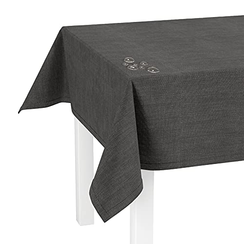 LILENO HOME Tischdecke abwaschbar [140x220cm] in Anthrazit - Gesäumte Polypropylen Gewebe Tischdecke wasserdicht mit Fleckschutz von LILENO HOME