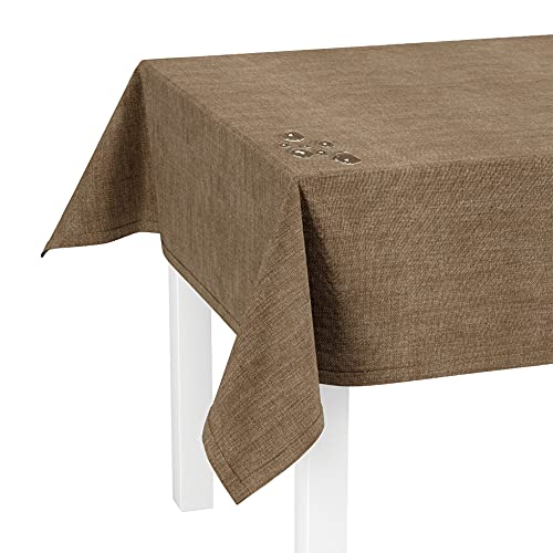 LILENO HOME Tischdecke abwaschbar [140x220cm] in Braun - Gesäumte Polypropylen Gewebe Tischdecke wasserdicht mit Fleckschutz von LILENO HOME