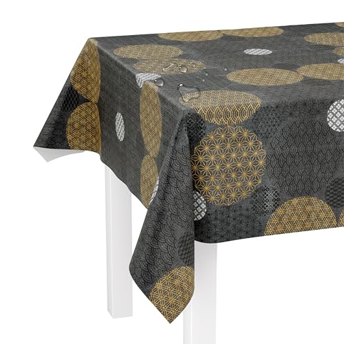 LILENO HOME Tischdecke abwaschbar als Meterware 100x140cm (Schnittkante) in Grafikkreise anthrazit Motiv - Wachstuchtischdecke wasserabweisend ideal als Tischtuch o. Tischläufer für Bierzeltgarnitur von LILENO HOME
