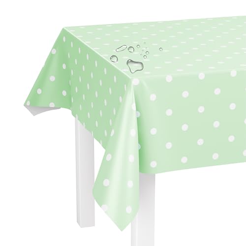 LILENO HOME Tischdecke abwaschbar als Meterware 100x140cm (Schnittkante) in Punkte Mint - Wachstuchtischdecke wasserabweisend ideal als Tischtuch o. Tischläufer für Bierzeltgarnitur von LILENO HOME