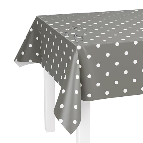 LILENO HOME Tischdecke abwaschbar als Meterware 100x140cm (Schnittkante) in Punkte Taupe - Wachstuchtischdecke wasserabweisend ideal als Tischtuch o. Tischläufer für Bierzeltgarnitur von LILENO HOME
