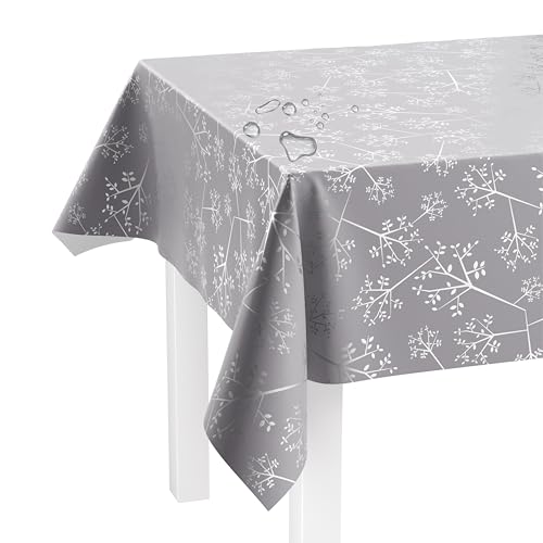 LILENO HOME Tischdecke abwaschbar als Meterware 100x140cm (Schnittkante) in Pusteblume grau Motiv - Wachstuchtischdecke wasserabweisend ideal als Tischtuch o. Tischläufer für Bierzeltgarnitur von LILENO HOME