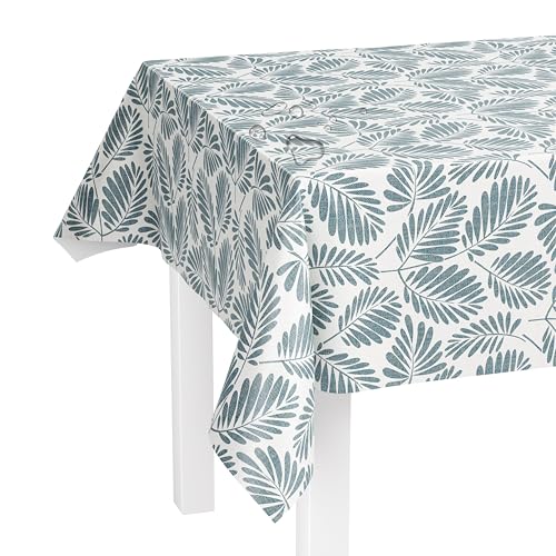 LILENO HOME Tischdecke abwaschbar als Meterware 100x140cm (Schnittkante) in Stickblätter blau Motiv - Wachstuchtischdecke wasserabweisend ideal als Tischtuch o. Tischläufer für Bierzeltgarnitur von LILENO HOME