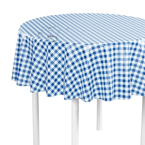 LILENO HOME Tischdecke abwaschbar als Meterware 140 cm rund (Schnittkante) in Karo Blau S Motiv - Wachstuchtischdecke wasserabweisend ideal als Tischtuch o. Tischläufer für Bierzeltgarnitur von LILENO HOME