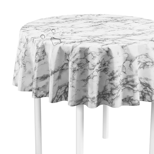LILENO HOME Tischdecke abwaschbar als Meterware 140 cm rund (Schnittkante) in Marmor grau Motiv - Wachstuchtischdecke wasserabweisend ideal als Tischtuch o. Tischläufer für Bierzeltgarnitur von LILENO HOME