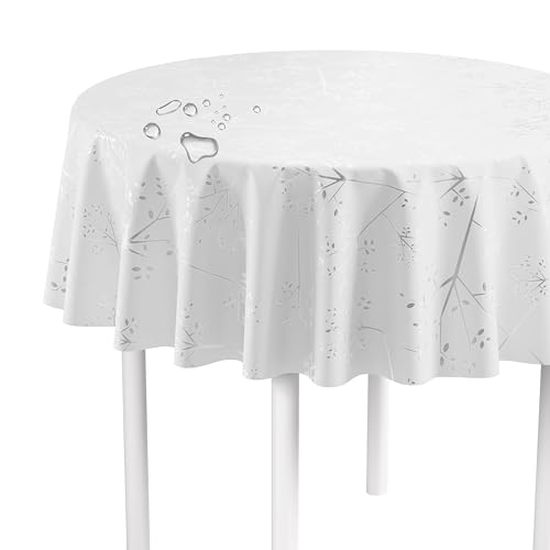 LILENO HOME Tischdecke abwaschbar als Meterware 140 cm rund (Schnittkante) in Pusteblume Weiss Motiv - Wachstuchtischdecke wasserabweisend ideal als Tischtuch o. Tischläufer für Bierzeltgarnitur von LILENO HOME