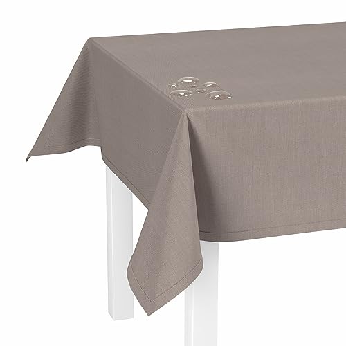 LILENO HOME Tischdecke abwaschbar als Meterware [140x180cm] in Taupe Braun - Gesäumte Polypropylen Gewebe Tischdecke wasserdicht mit Fleckschutz von LILENO HOME