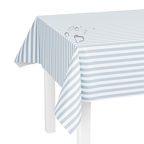 LILENO HOME Tischdecke abwaschbar als Meterware 160x140cm (Schnittkante) in Blockstreifen light blue Motiv - Wachstuchtischdecke wasserabweisend ideal als Tischtuch o. Tischläufer für Bierzeltgarnitur von LILENO HOME