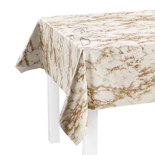 LILENO HOME Tischdecke abwaschbar als Meterware 160x140cm (Schnittkante) in Marmor beige Motiv - Wachstuchtischdecke wasserabweisend ideal als Tischtuch o. Tischläufer für Bierzeltgarnitur von LILENO HOME