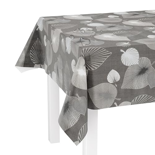 LILENO HOME Tischdecke abwaschbar als Meterware 180x140cm (Schnittkante) in Stilblatt grau Elegance Motiv - Wachstuchtischdecke wasserabweisend ideal als Tischtuch o. Tischläufer für Bierzeltgarnitur von LILENO HOME