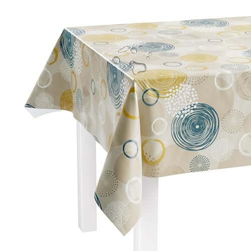 LILENO HOME Tischdecke abwaschbar als Meterware 200x140cm (Schnittkante) in Swirl beige Motiv - Wachstuchtischdecke wasserabweisend ideal als Tischtuch o. Tischläufer für Bierzeltgarnitur von LILENO HOME