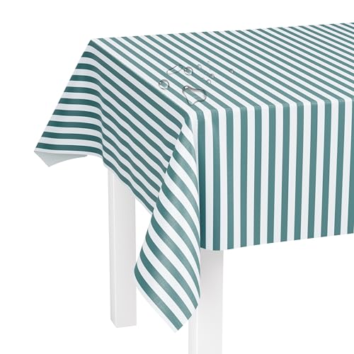 LILENO HOME Tischdecke abwaschbar als Meterware 220x140cm (Schnittkante) in Blockstreifen Aqua Motiv - Wachstuchtischdecke wasserabweisend ideal als Tischtuch o. Tischläufer für Bierzeltgarnitur von LILENO HOME