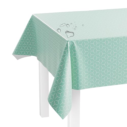 LILENO HOME Tischdecke abwaschbar als Meterware 220x140cm (Schnittkante) in Octa grün Motiv - Wachstuchtischdecke wasserabweisend ideal als Tischtuch o. Tischläufer für Bierzeltgarnitur von LILENO HOME