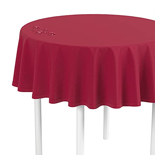 LILENO HOME Tischdecke rund abwaschbar [140 cm rund] in Rot - Gesäumte Polypropylen Gewebe Tischdecke wasserdicht mit Fleckschutz von LILENO HOME