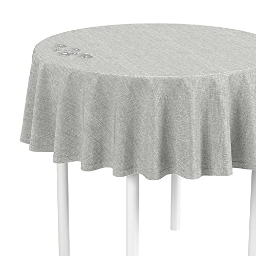 LILENO HOME Tischdecke rund abwaschbar [140 cm rund] in Silber - Gesäumte Polypropylen Gewebe Tischdecke wasserdicht mit Fleckschutz von LILENO HOME