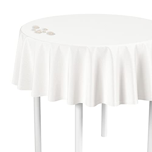 LILENO HOME Tischdecke rund abwaschbar [140 cm rund] in Weiß - Gesäumte Polypropylen Gewebe Tischdecke wasserdicht mit Fleckschutz von LILENO HOME