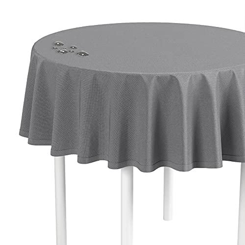 LILENO HOME Tischdecke rund abwaschbar [160 cm rund] in Grau - Gesäumte Polypropylen Gewebe Tischdecke wasserdicht mit Fleckschutz von LILENO HOME