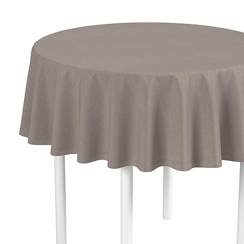 LILENO HOME Tischdecke rund abwaschbar als Meterware [160 cm rund] in Taupe Braun - Gesäumte Polypropylen Gewebe Tischdecke wasserdicht mit Fleckschutz von LILENO HOME