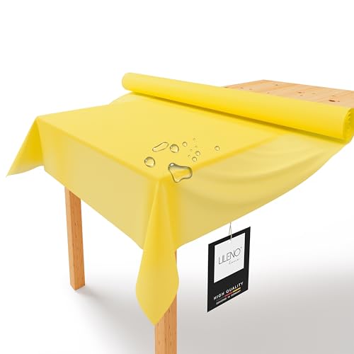 LILENO HOME Tischdeckenrolle 1,10 x 25 m - Tischdecke Gelb aus Vlies - Stoffähnlich, abwaschbare Tischdecke als Rolle, Meterware Tischtuchrolle - Einweg Papiertischdecke Rolle Alternative von LILENO HOME
