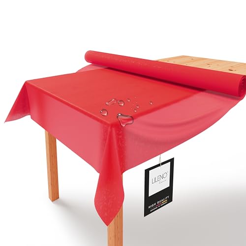 LILENO HOME Tischdeckenrolle 1,10 x 25 m - Tischdecke Rot aus Vlies - Stoffähnlich, abwaschbare Tischdecke als Rolle, Meterware Tischtuchrolle - Einweg Papiertischdecke Rolle Alternative von LILENO HOME