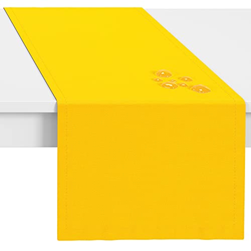LILENO HOME Tischläufer abwaschbar [40x140cm] in Gelb - Gesäumte Polypropylen Gewebe Tischläufer Tischdecke wasserdicht mit Fleckschutz von LILENO HOME