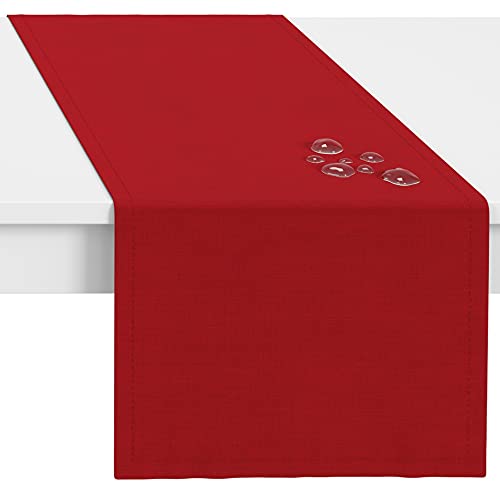 LILENO HOME Tischläufer abwaschbar [40x140cm] in Rot - Gesäumte Polypropylen Gewebe Tischläufer Tischdecke wasserdicht mit Fleckschutz von LILENO HOME