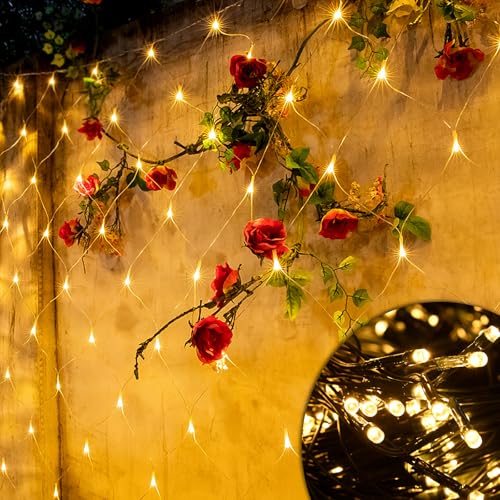 LILIIN 3x2M LED Lichternetz Außen und Innen Lichterkette Netz mit stecker, 8 Modi IP44 Wasserfest Weihnachtsbeleuchtung für Weihnachten Halloween Garten Hochzeit Party(Warmweiß, 3x2m 250LEDs) von LILIIN