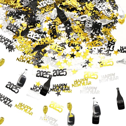 Silvester Konfetti,Silvester Tischdeko,Happy New Year Deko 2025,Silber Gold Schwarz Neujahr Party Confetti Streudeko Luftballons Glitzerkonfetti,für Hochzeit Neujahrsdekoration Silvesterparty(30g) (A) von LILIKAI
