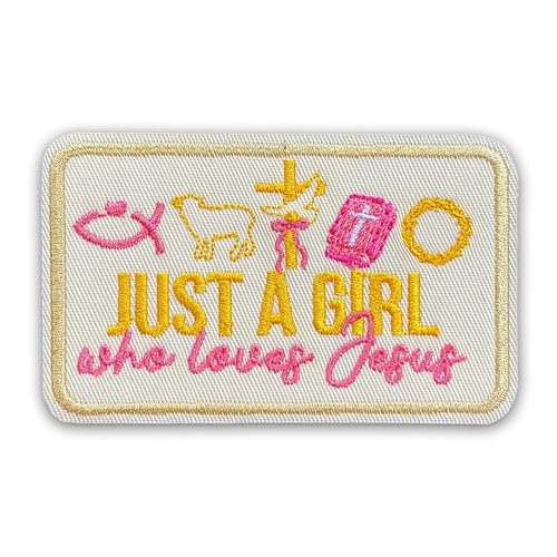 Aufnäher mit Aufschrift "Just A Girl Who Loves Jesus", 7,6 cm, christlich, Bibel, religiös, zum Aufbügeln/Aufnähen, Stoffapplikation für Trucker, Hut, Kleidung, Rucksack, DIY-Zubehör, Kollegen Aufnäher mit Aufschrift "Just A Girl Who Loves Jesus", 7,6 cm, christlich, Bibel, religiös, zum Aufbügeln/Aufnähen, Stoffapplikation für Trucker, Hut, Kleidung, Rucksack, DIY-Zubehör, Kollegen von LILIROZE