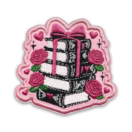 Buchliebhaber-Aufnäher, 7,6 cm, lustige Blume, Schleife, niedliches Lesebuch, Booktok, floraler Humor, zum Aufbügeln/Aufnähen, Stickerei-Applikation, Aufnäher für Trucker, Hüte, Kleidung, Rucksack von LILIROZE