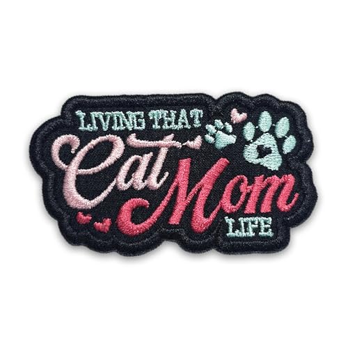 Living That Cat Mom Life Patch 7,6 cm, lustiger Aufnäher, Motiv: Katze, Mama, Katze, Pfote, Liebe, Tiere, Humor, zum Aufbügeln oder Aufnähen, Stoffapplikation für Trucker, Hüte, Kleidung, Rucksack von LILIROZE