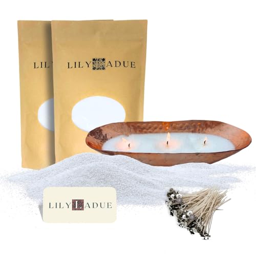LILY LADUE Perlenkerzen, Sand und Dochte mit Kupferschale, weißes, geruchloses Perlensandwachs auf pflanzlicher Basis mit 48 Dochten, Geschenkfertiges DIY-Kerzenherstellungs-Set mit wiederverwendbaren von LILY LADUE