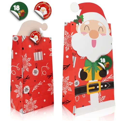 LIMAH® Adventskalender Set für Kinder zum befüllen, Papiertüten mit Zahlen-Aufkleber 1-24 und Bild-Aufklebern 24 Stück, Geschenktüten zu Weihnachten 2023 von LIMAH