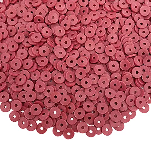 3000 Stück flache Tonperlen, runde Heishi-Vinylperlen, Polymer-Abstandshalterperlen für die Herstellung von Armband, Halskette, Ohrringzubehör, handgefertigte Dekorationen (Weinrot) von LIMAOLLY