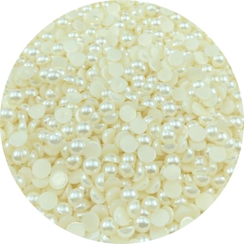 LIMAOLLY 1500 Stück 6 mm flache Rückseite, halbe Perlen, runde Bastelperlen für Schmuckherstellung, DIY, Scrapbooking, Schuhe, Kleidung, Tassen, Nagelkunst, Dekoration (Beige) von LIMAOLLY
