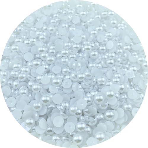 LIMAOLLY 1500 Stück 6 mm flache Rückseite, halbe Perlen, runde Bastelperlen für Schmuckherstellung, DIY, Scrapbooking, Schuhe, Kleidung, Tassen, Nagelkunst, Dekoration (weiß) von LIMAOLLY
