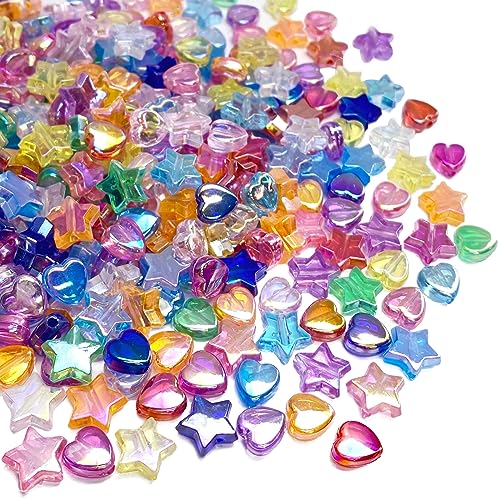 LIMAOLLY 400 Stück Acryl-Perlen in Herz- und Sternform, bunt, niedliche Perlen, lose Abstandshalter für Schmuckherstellung, Armband, Ohrringe, Halskette, Schlüsselanhänger (gemischte Farbe) von LIMAOLLY