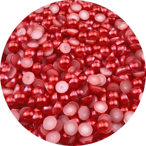 LIMAOLLY 700 Stück 8 mm flache Rückseite, halbe Perlen, runde Bastelperlen für Schmuckherstellung, DIY, Scrapbooking, Schuhe, Kleidung, Tassen, Nagelkunst, Dekoration (rot) von LIMAOLLY