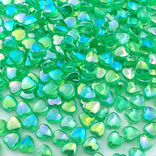LIMAOLLY Acryl-Perlen in Herzform, AB-Farben, Herz-Pony-Perlen, Kunststoff, lose Abstandshalter, Perlen für Schmuckherstellung, Armband, Ohrringe, Halskette, Schlüsselanhänger, Grün, 400 Stück von LIMAOLLY