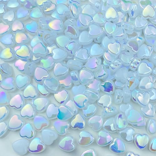 LIMAOLLY Acryl-Perlen in Herzform, AB-Farben, Herz-Pony-Perlen, Kunststoff, lose Abstandshalter für Schmuckherstellung, Armband, Ohrringe, Halskette, Schlüsselanhänger, Weiß, 400 Stück von LIMAOLLY
