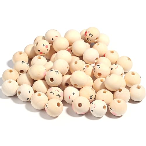LIMEOW 120 Stück Holzperlen mit Gesichtern, Smiley Face Head Perlen 20mm mit Löchern für Diy Crafts dekorativen Schmuck Armbänder Halsketten Glückskäfer Sorgenkäfer LIMEOW 120 Stück Holzperlen mit Gesichtern, Smiley Face Head Perlen 20mm mit Löchern für Diy Crafts dekorativen Schmuck Armbänder Halsketten Glückskäfer Sorgenkäfer von LIMEOW