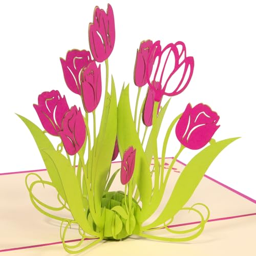 LINPOPUP®, LIN17666, Pop-Up Karte Blumen Geburtstagskarte Grußkarten Blumenkarten 3D Klappkarte Muttertagskarte Danke Gute Besserung Abschied Tulpen, N389 von LINPOPUP